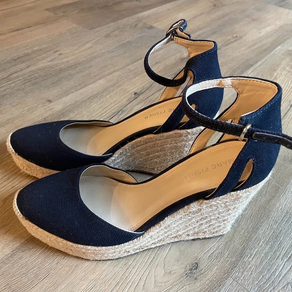Marc Fisher Shoes - Marc Fisher Teelan Women's 7M Canvas Espadrille Wedges Deep Baltic Blue!